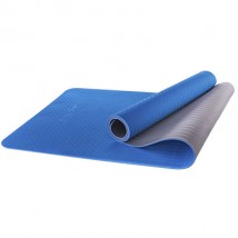 Коврик для йоги FM-201, TPE, 173x61x0,4 см, синий/серый